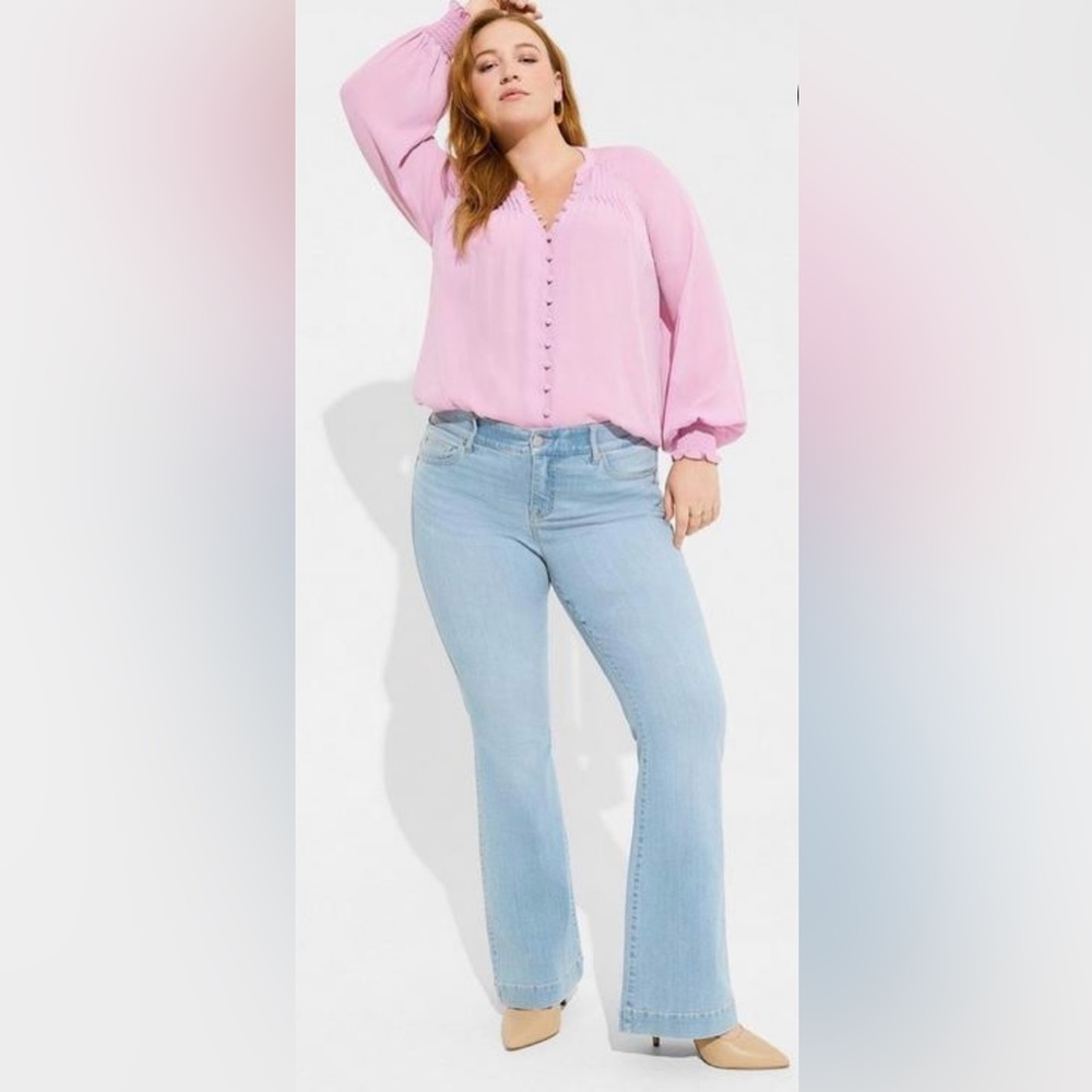 Torrid Georgette Smocked Blouson Sleeve Blouse Size 1X